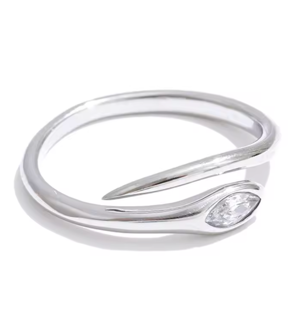 Stainless Steel Zirconia Snake Adjustable Ring