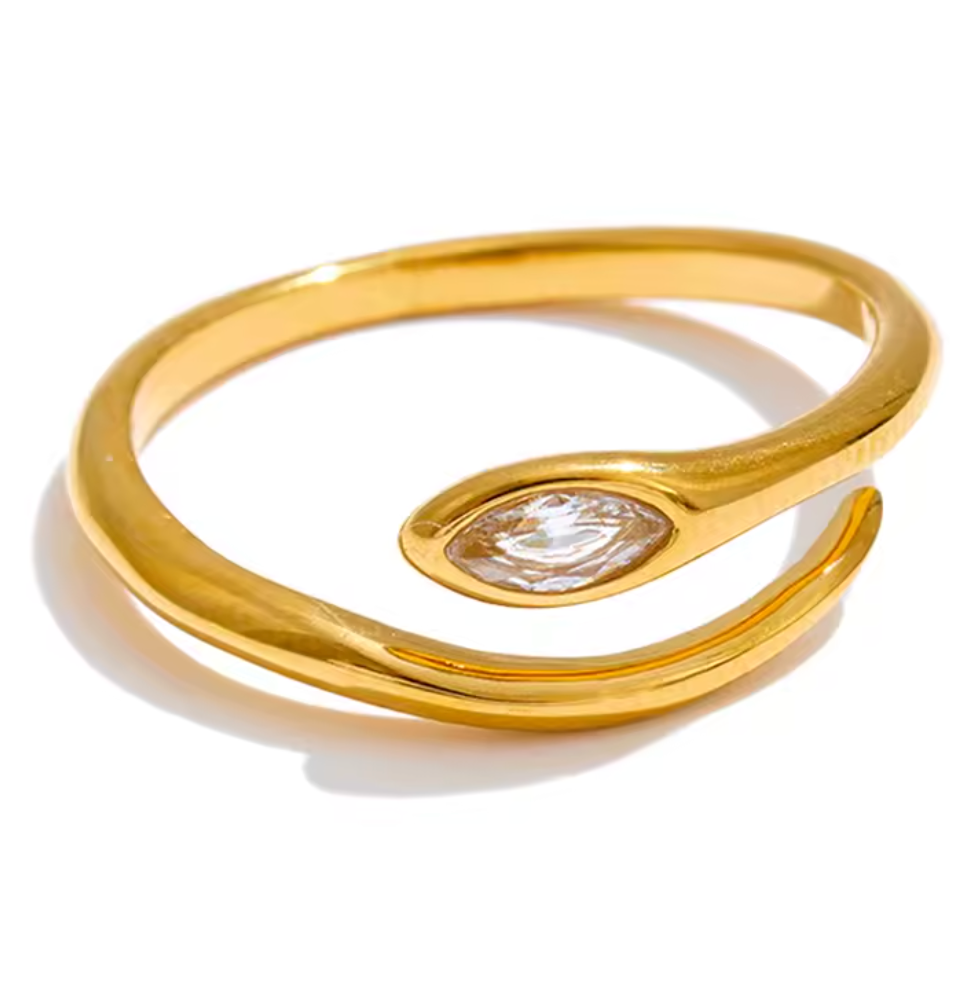 Stainless Steel Zirconia Snake Adjustable Ring