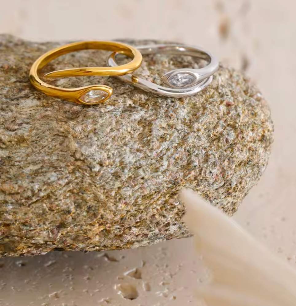 Stainless Steel Zirconia Snake Adjustable Ring
