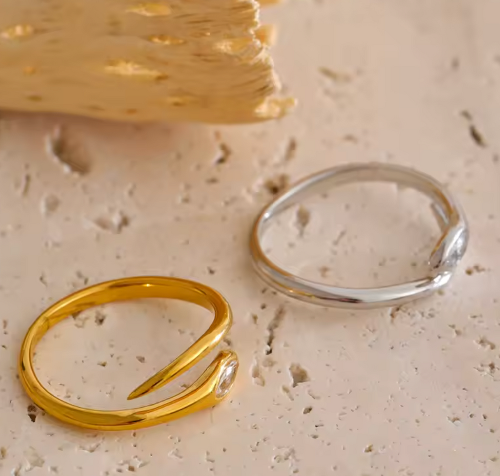 Stainless Steel Zirconia Snake Adjustable Ring