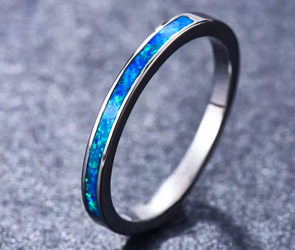 Female Charm White Fire Opal Stone Ring