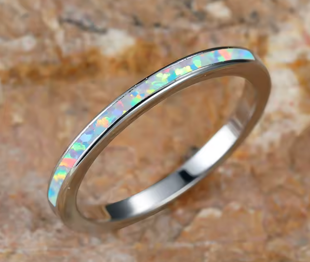 Female Charm White Fire Opal Stone Ring