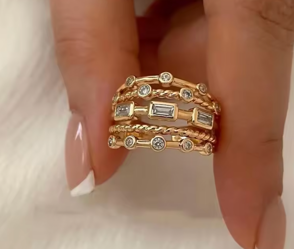 Stainless Steel 18K Gold Plated Sun Ring for Women