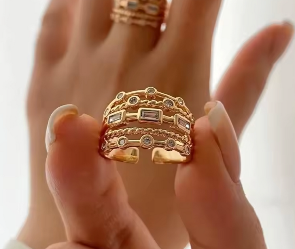 Stainless Steel 18K Gold Plated Sun Ring for Women