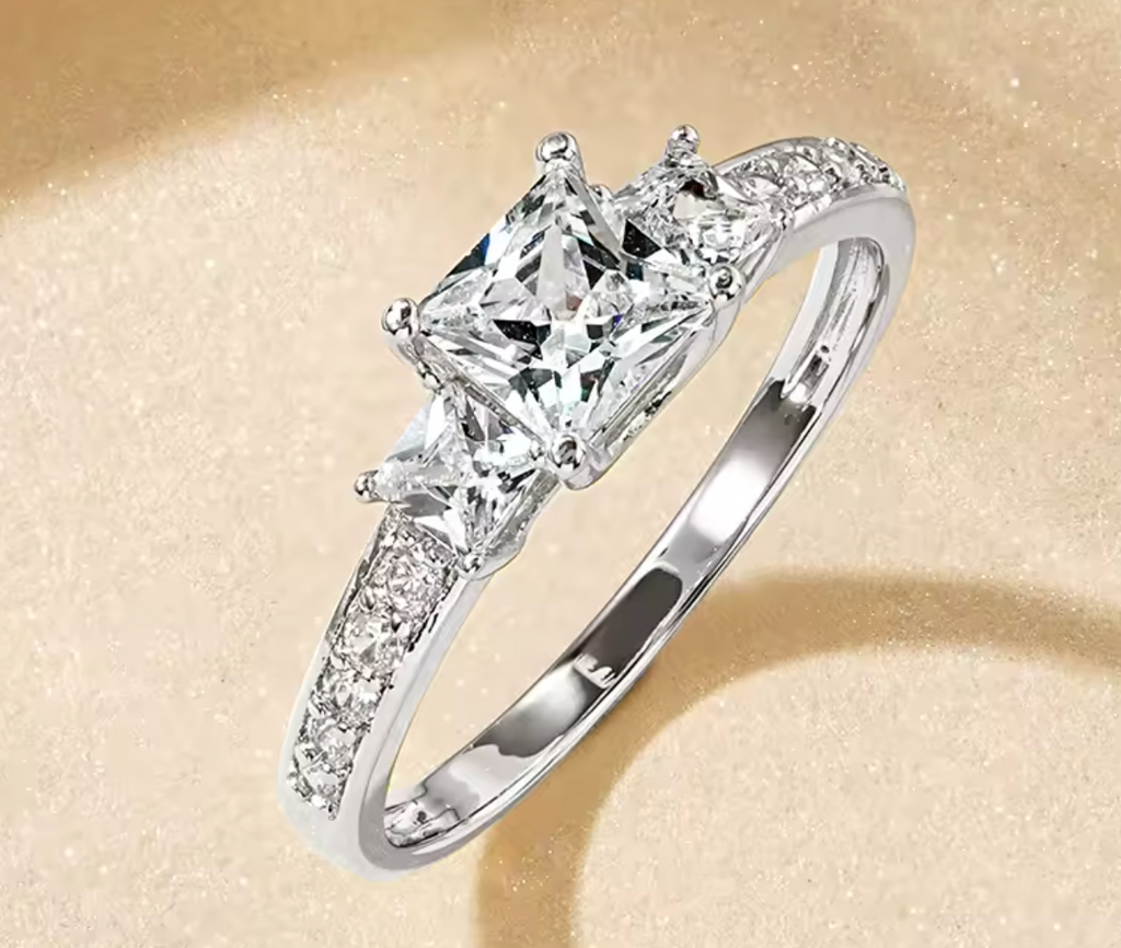 Three Stone Princess Cut CZ Simulated Diamond Engagement Ring