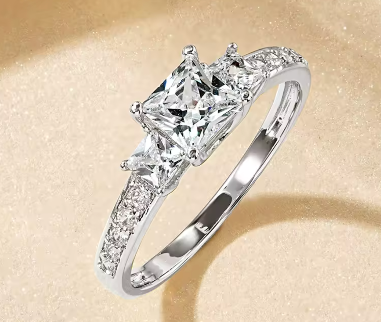 Three Stone Princess Cut CZ Simulated Diamond Engagement Ring
