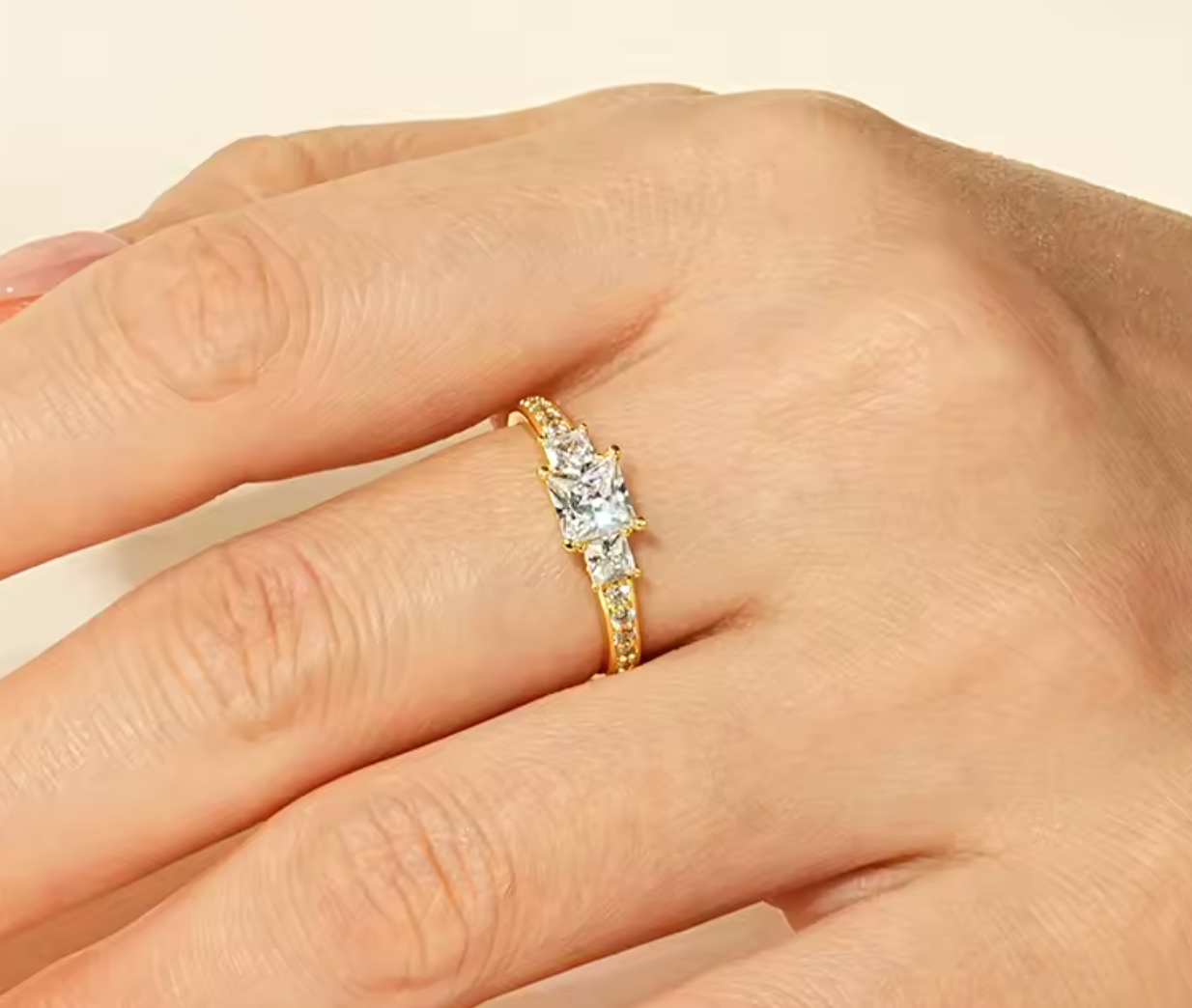 Three Stone Princess Cut CZ Simulated Diamond Engagement Ring
