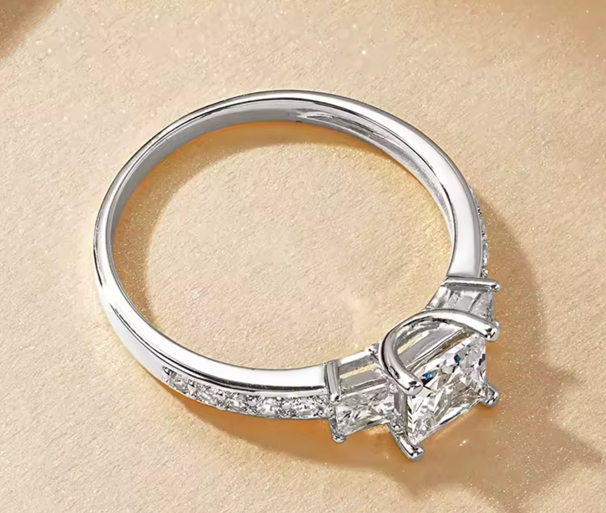 Three Stone Princess Cut CZ Simulated Diamond Engagement Ring