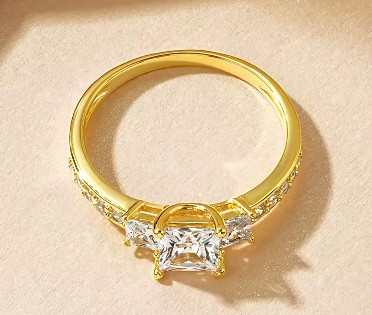 Three Stone Princess Cut CZ Simulated Diamond Engagement Ring
