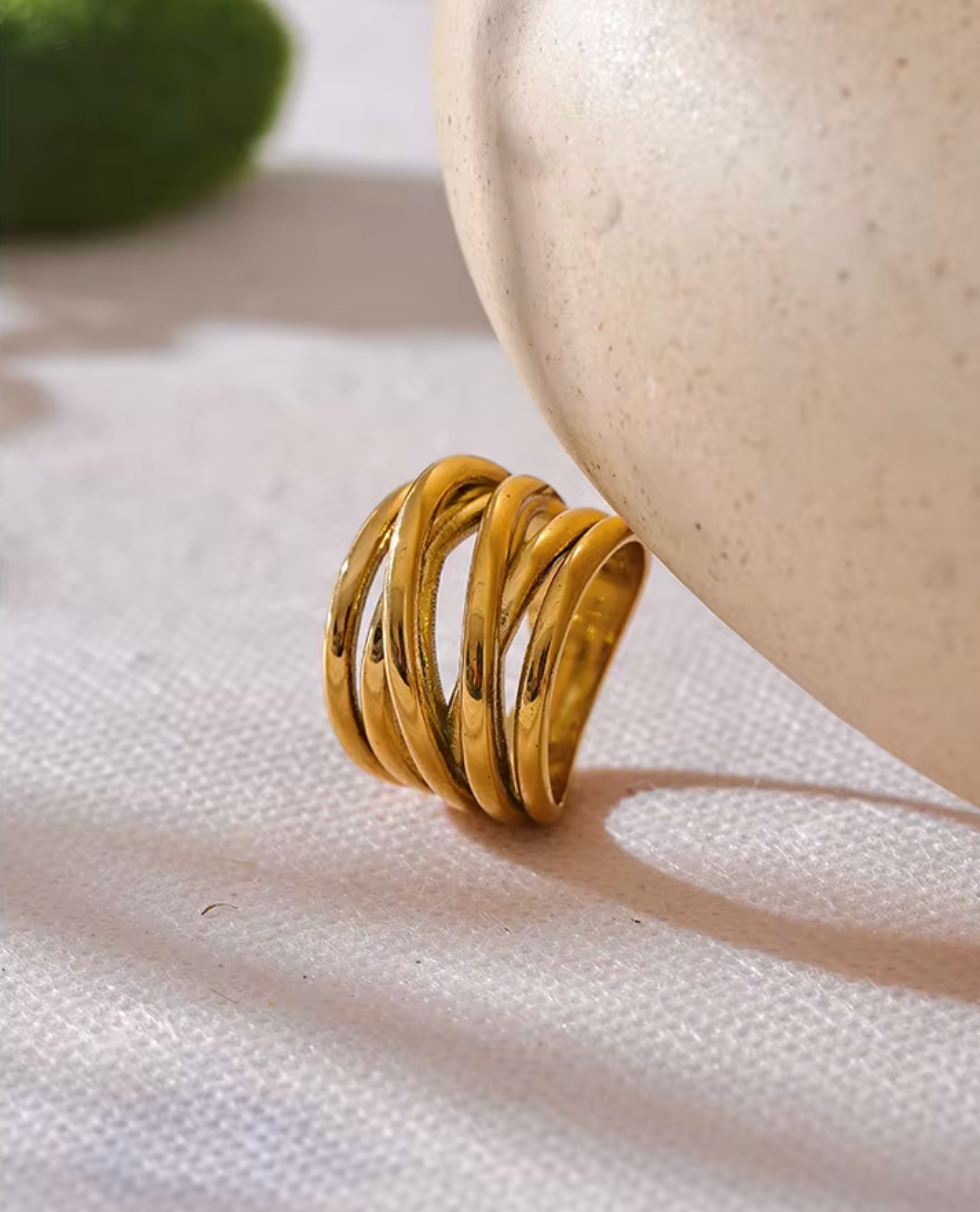 Stainless Steel 18K PVD Gold Plated Geometric Wide Ring