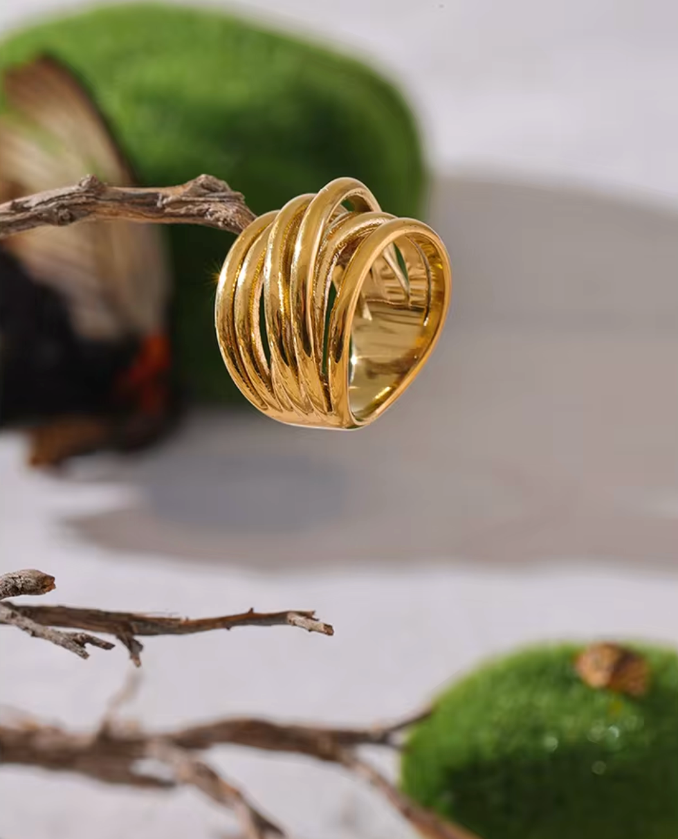 Stainless Steel 18K PVD Gold Plated Geometric Wide Ring
