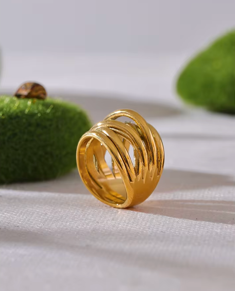 Stainless Steel 18K PVD Gold Plated Geometric Wide Ring