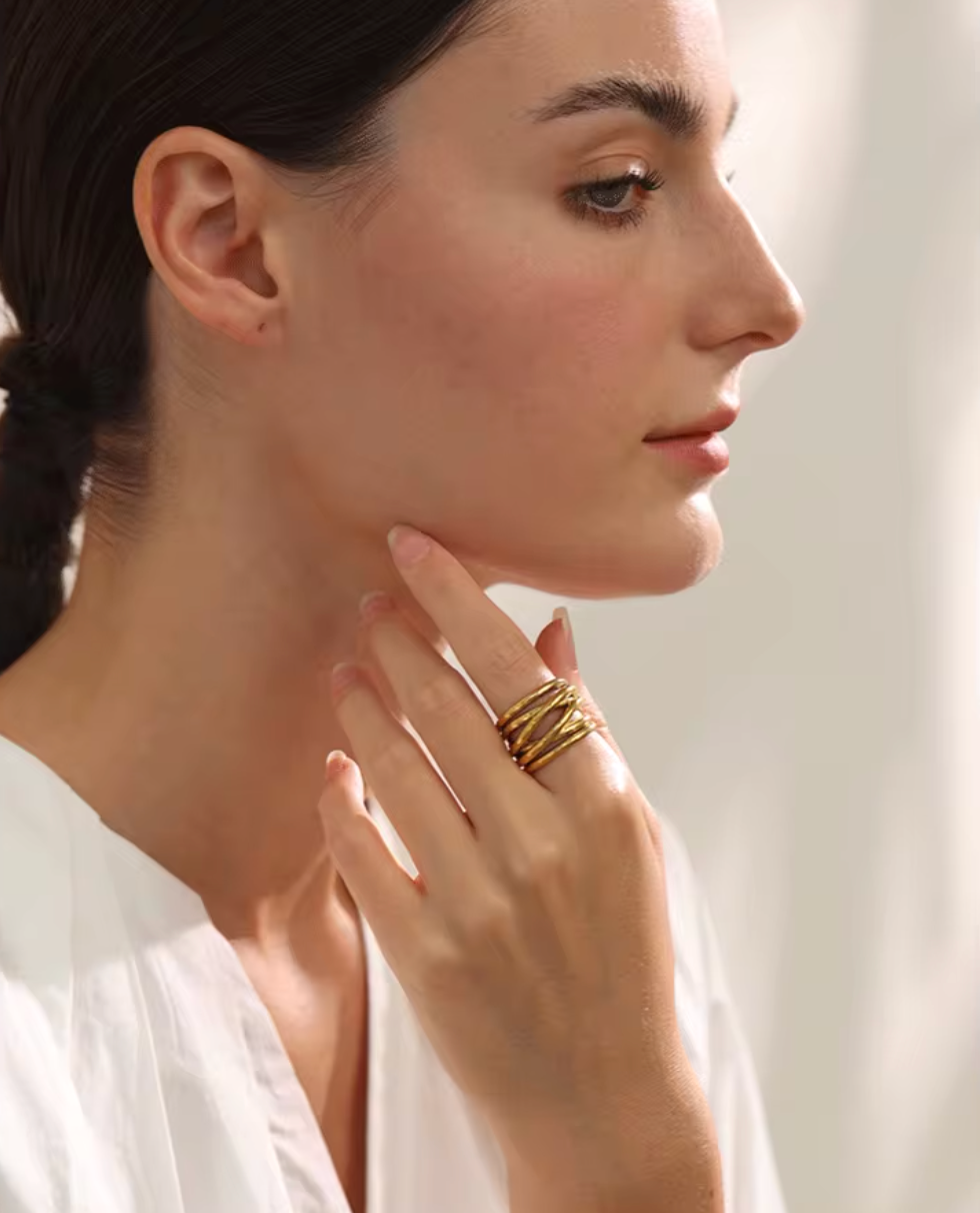 Stainless Steel 18K PVD Gold Plated Geometric Wide Ring